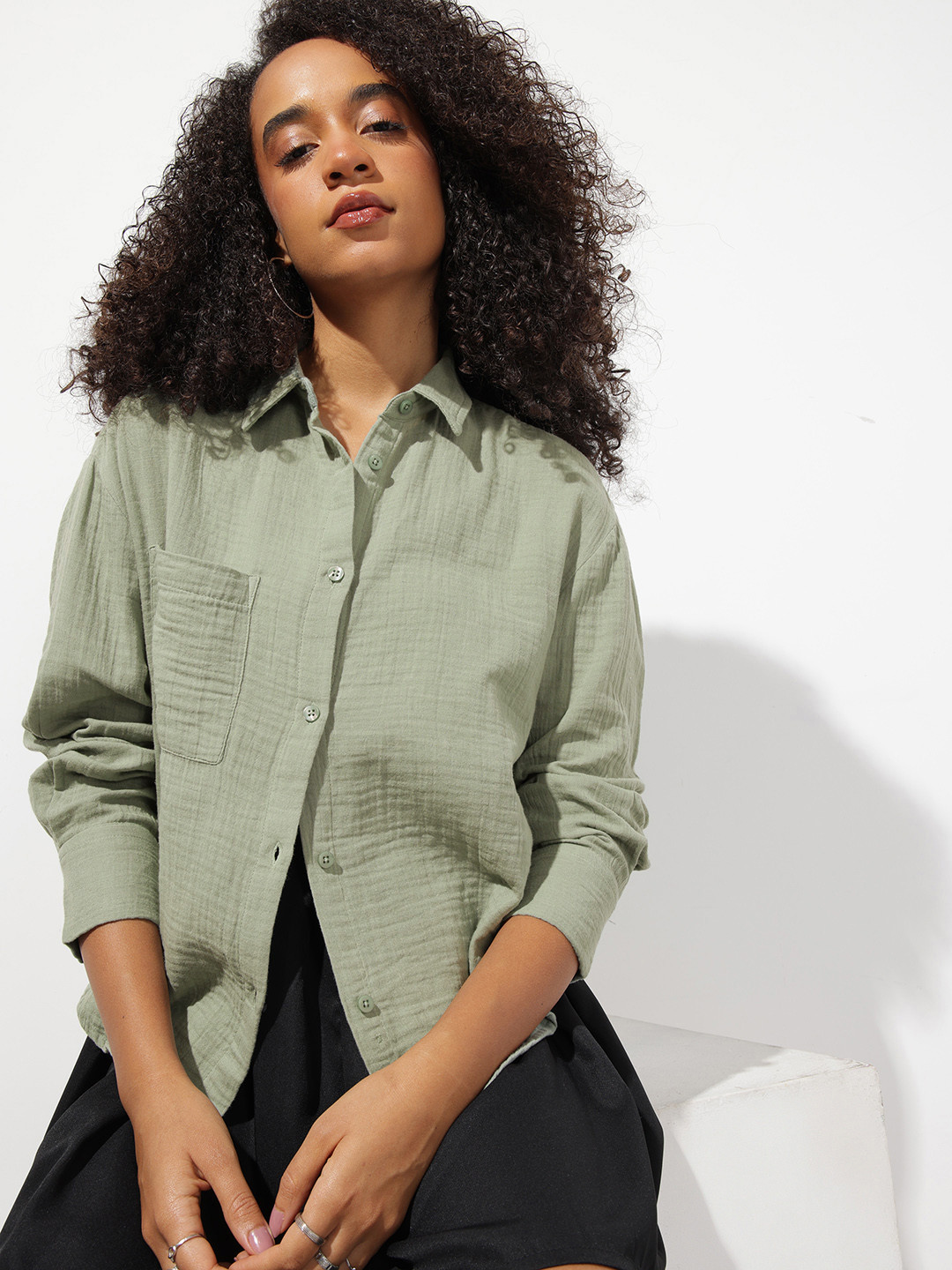 The Roadster Lifestyle Co. Solid Oversized Shirt