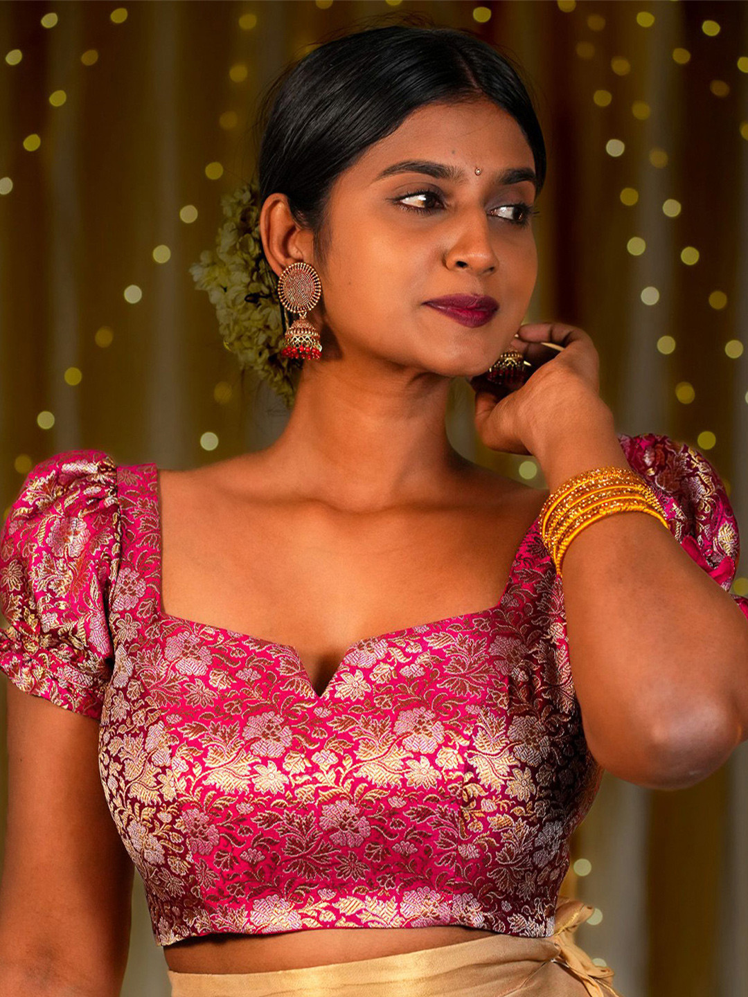 I LOVE SAREES Puff Sleeve Readymade SareeBlouse