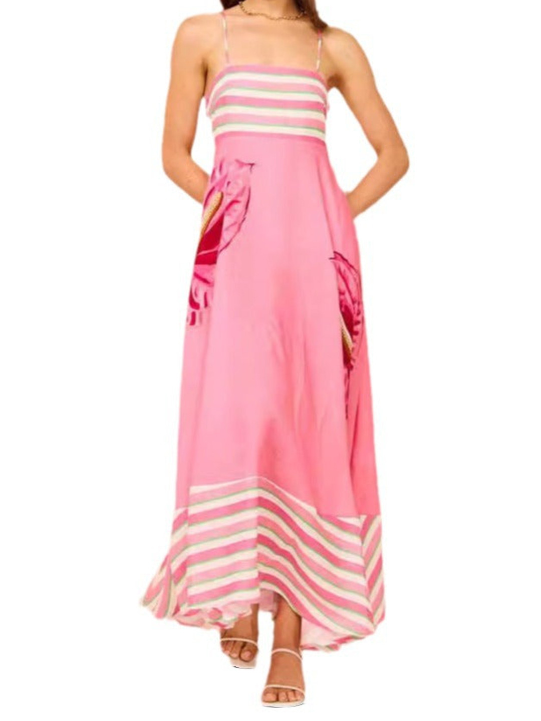Outzidr Women Striped Fit And Flare Maxi Dress