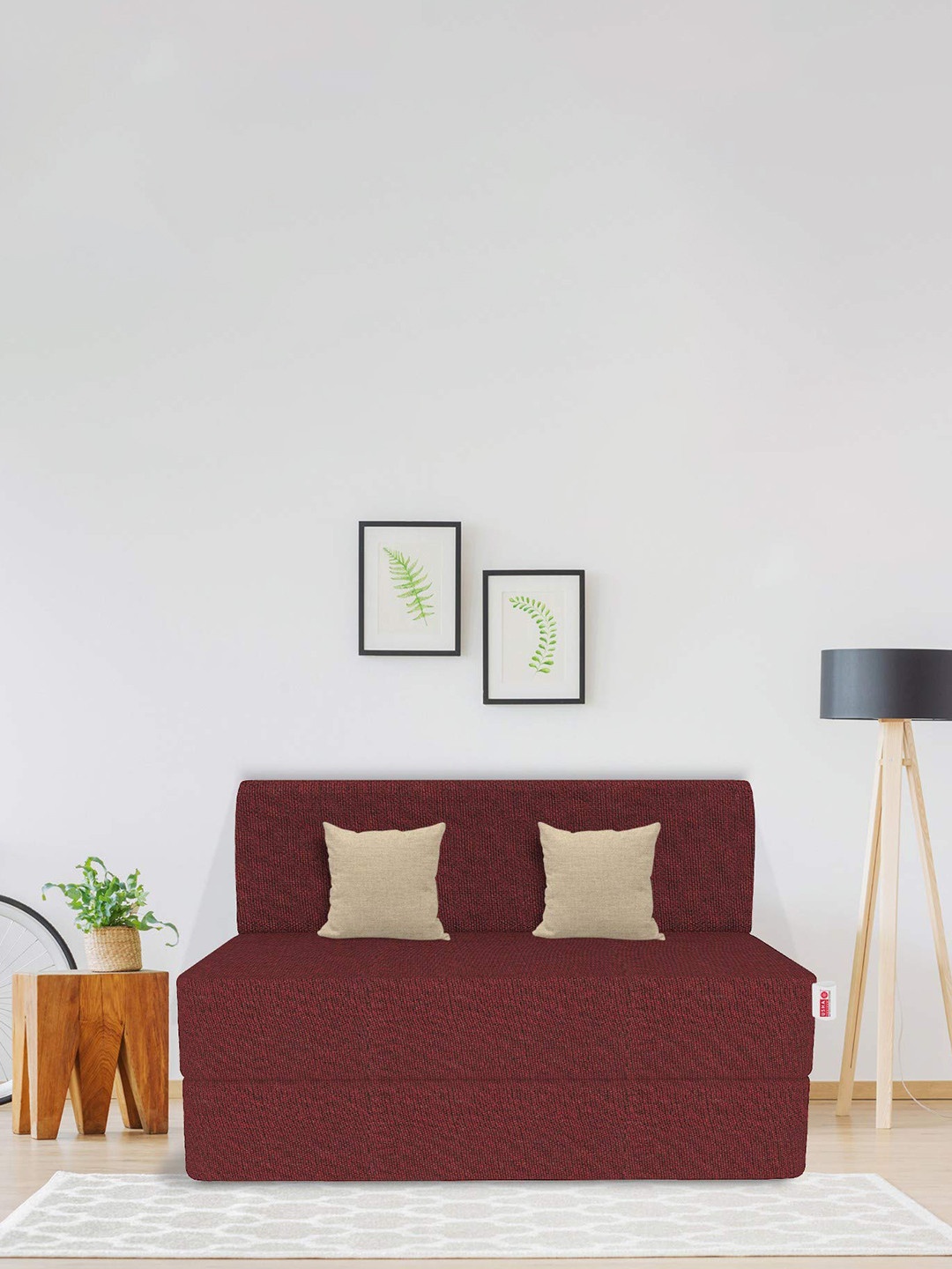 USHA SHRIRAM Folding Sofa Cum Bed-Jute Fabric Washable Cover (2 Seater)-Maroon| 4'X6' Feet