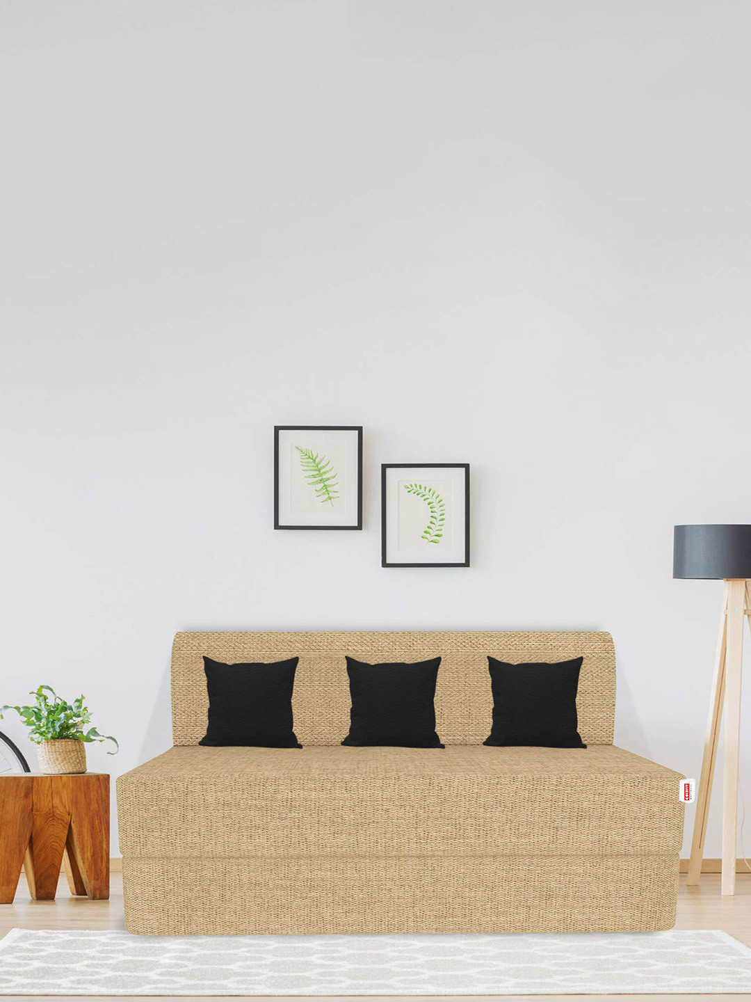 USHA SHRIRAM Folding Sofa Cum Bed-Jute Fabric Washable Cover (3 Seater)-Beige| 5'X6' Feet