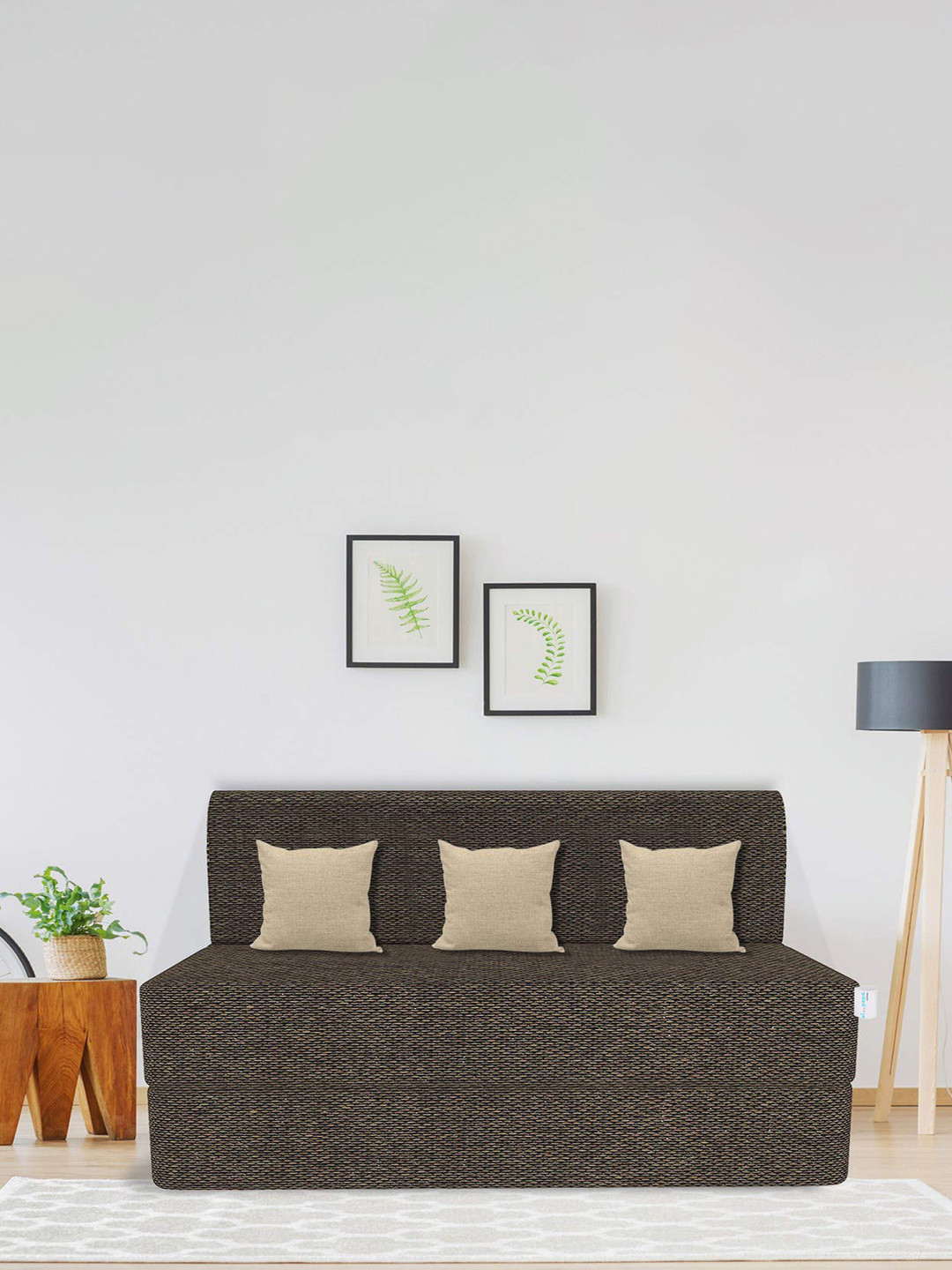 USHA SHRIRAM Folding Sofa Cum Bed-Jute Fabric Washable Cover (3 Seater)-Brown| 5'X6' Feet