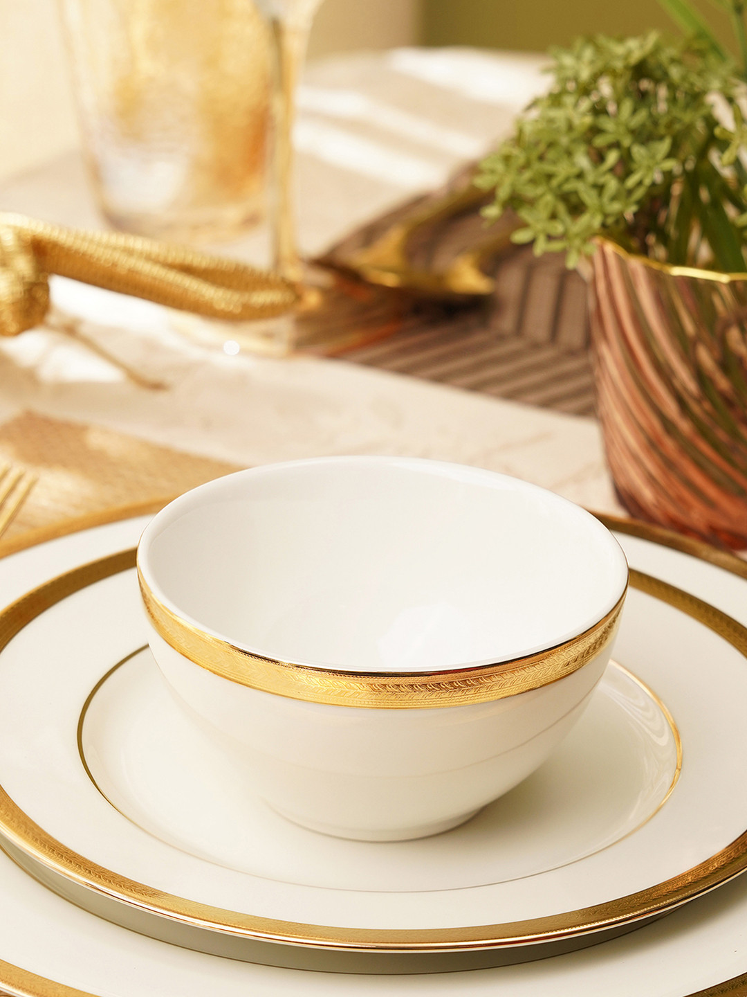 Pure Home and Living Cream & Gold Toned 2 Pieces Ceramic Side Bowls