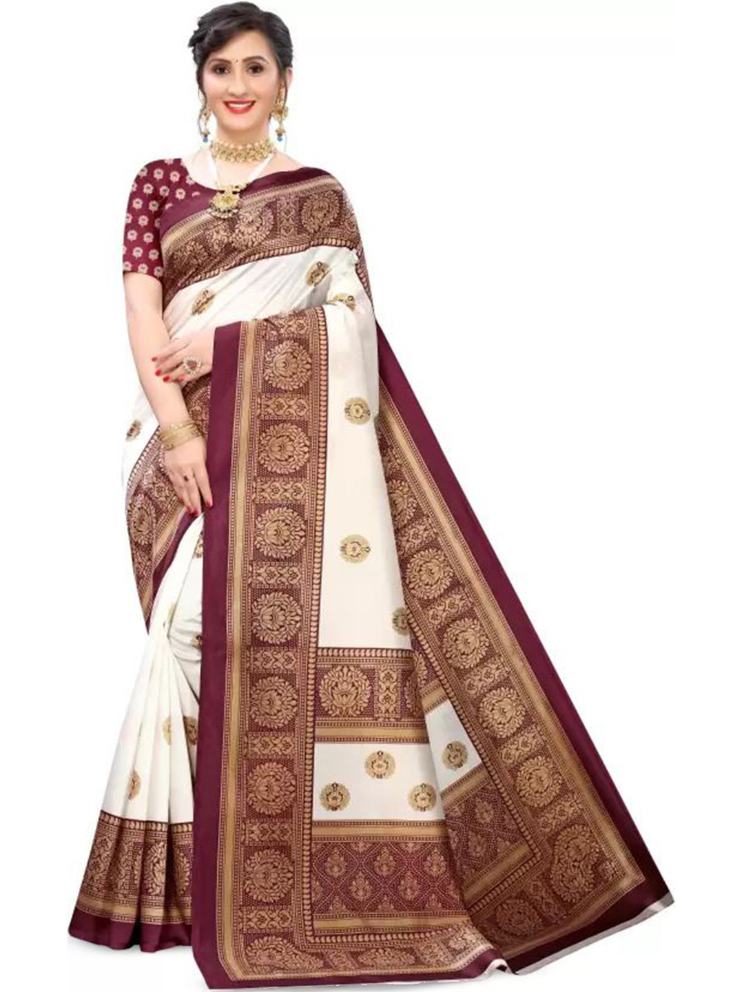 Moda Rapido New Trendy Stylish Ethnic Motifs Printed Saree with Blouse Piece