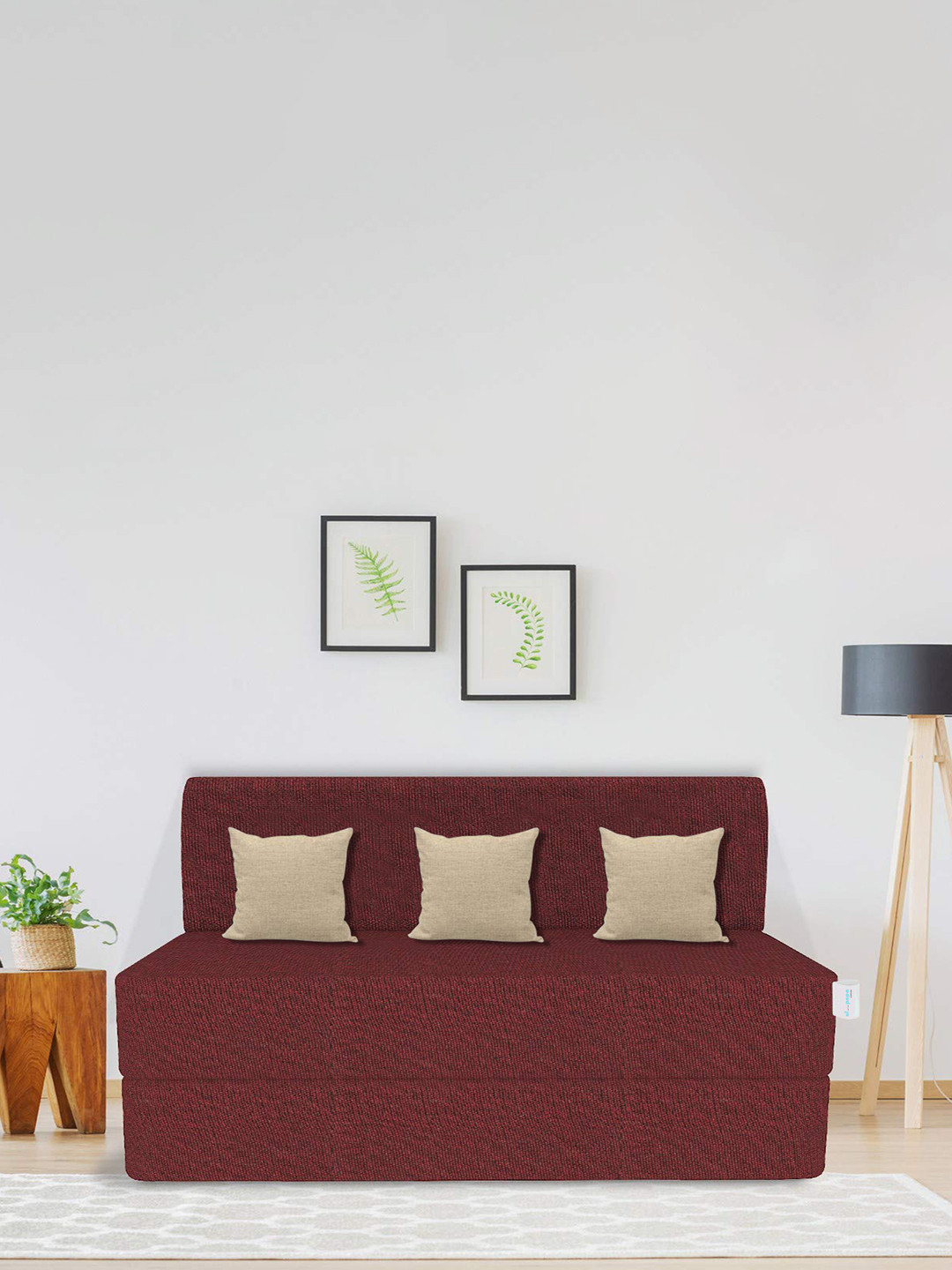 COIRFIT Folding Sofa Cum Bed 6X6 inch Three Seater, 1 Year Warranty, Maroon