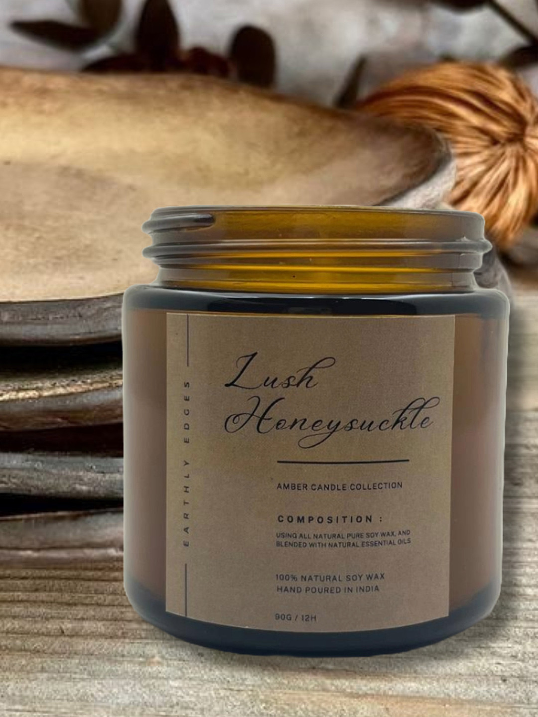 Earthly Edges Scented 1 Wick Lush Honeysuckle Solid Geometric Regular Jar Candles