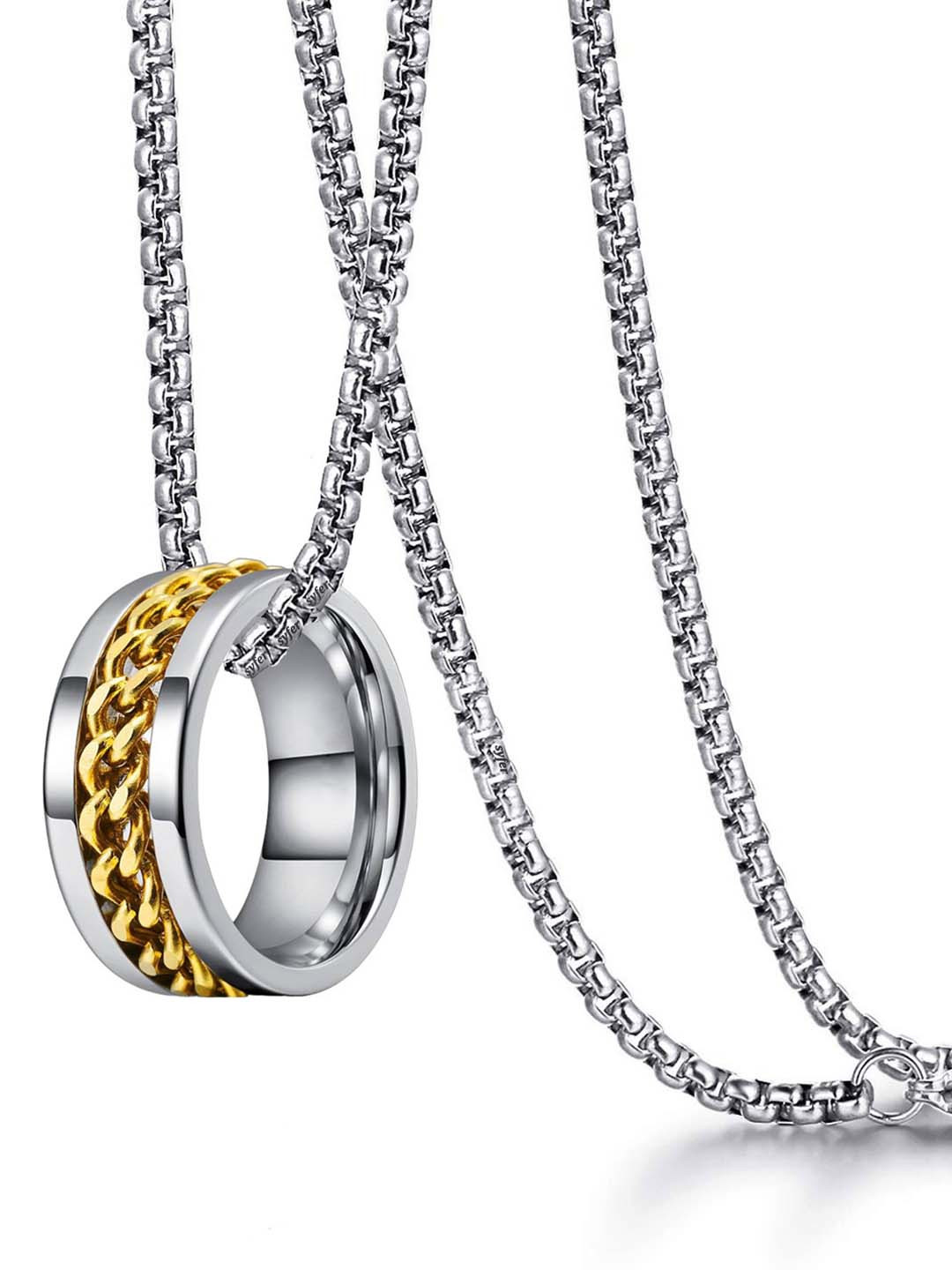 shobhram Rhodium-Plated Ring-Charm Pendant With Chain