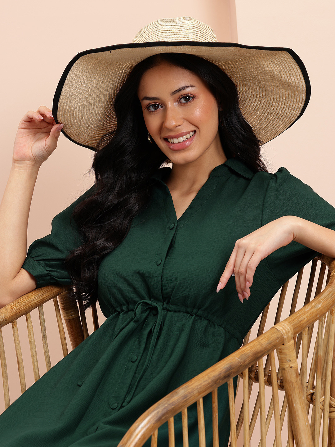 Mast & Harbour Puff Sleeve A-Line Tiered Belted Midi Dress