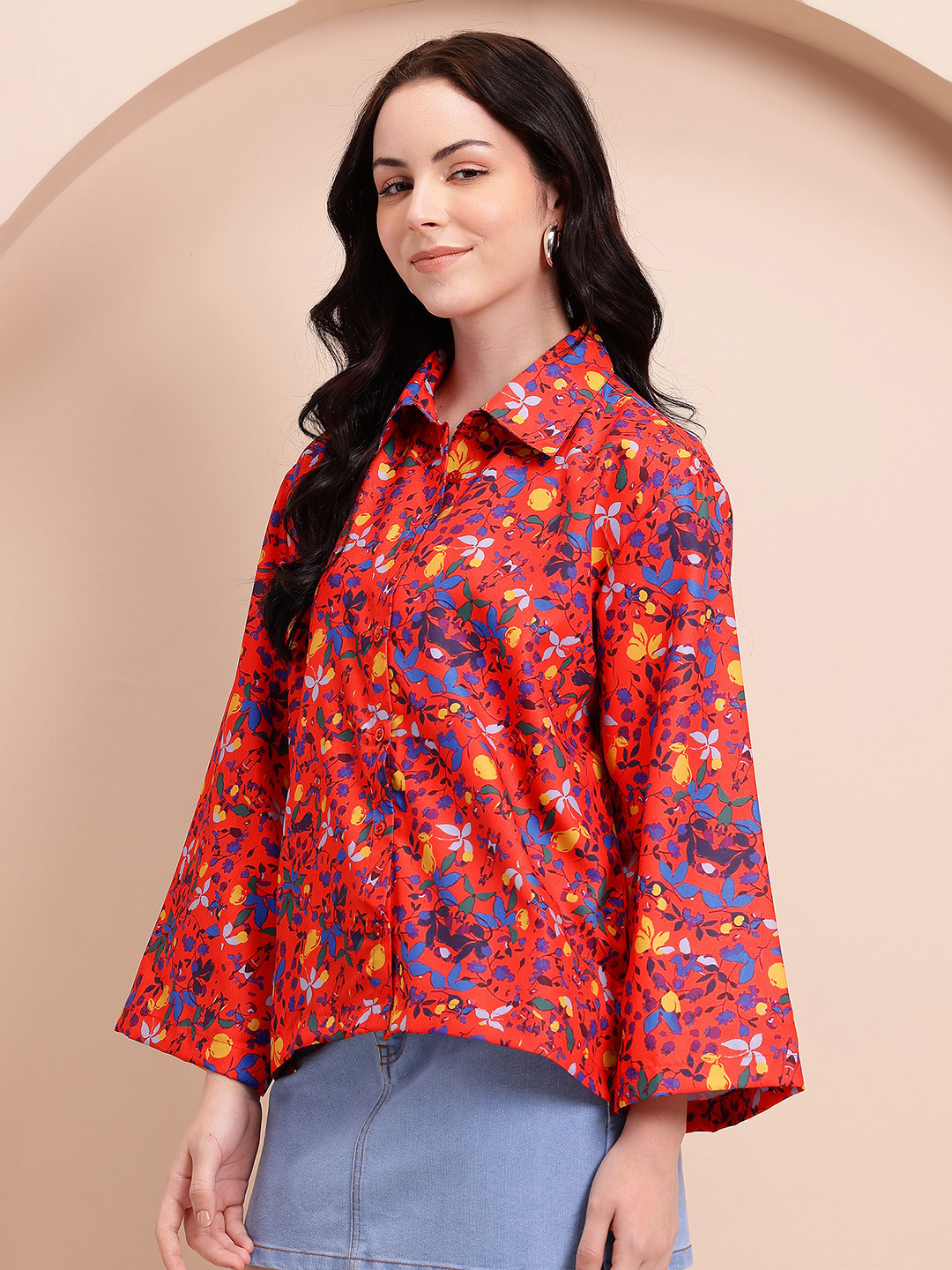 Mast & Harbour Floral Printed Drop-Shoulder Sleeves Relaxed Fit Casual Shirt