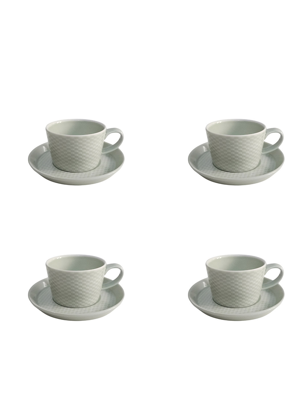 Chabby Chic Green 8 Pieces Textured Porcelain Cup Saucer Set