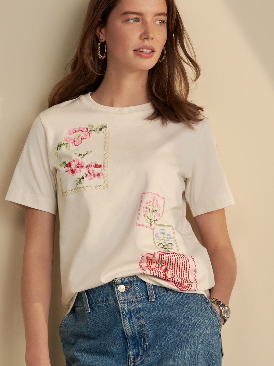 NEXT Cross-Stitch Embroidered Floral T-shirt
