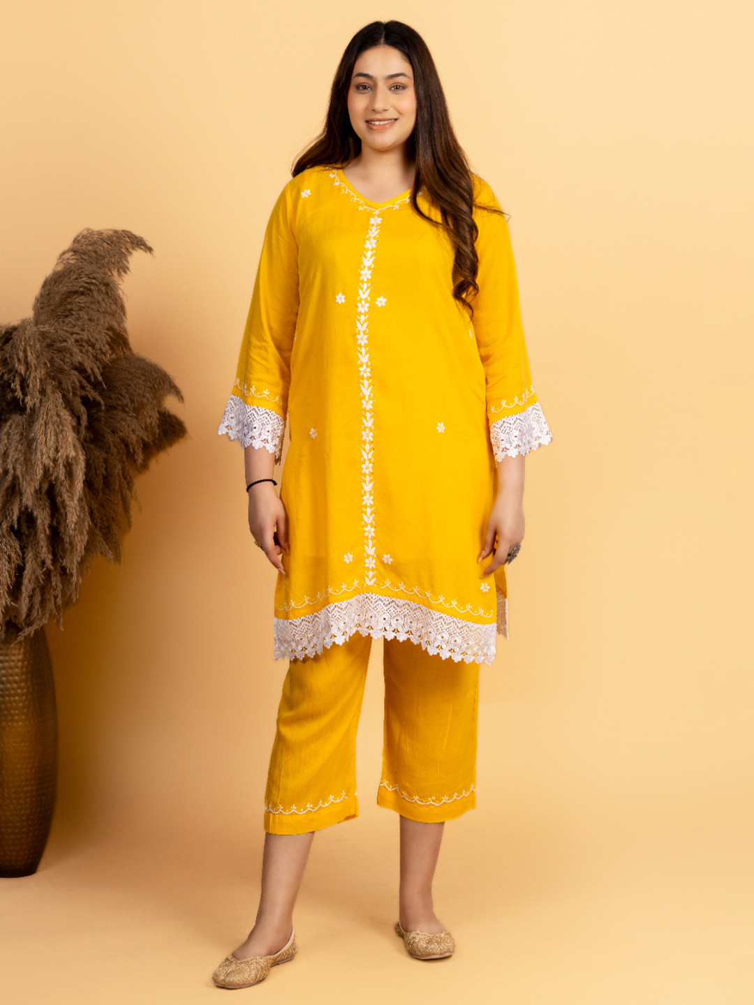 GHARANA INDIA Lace work and Intricate Chikankari Kurta Set