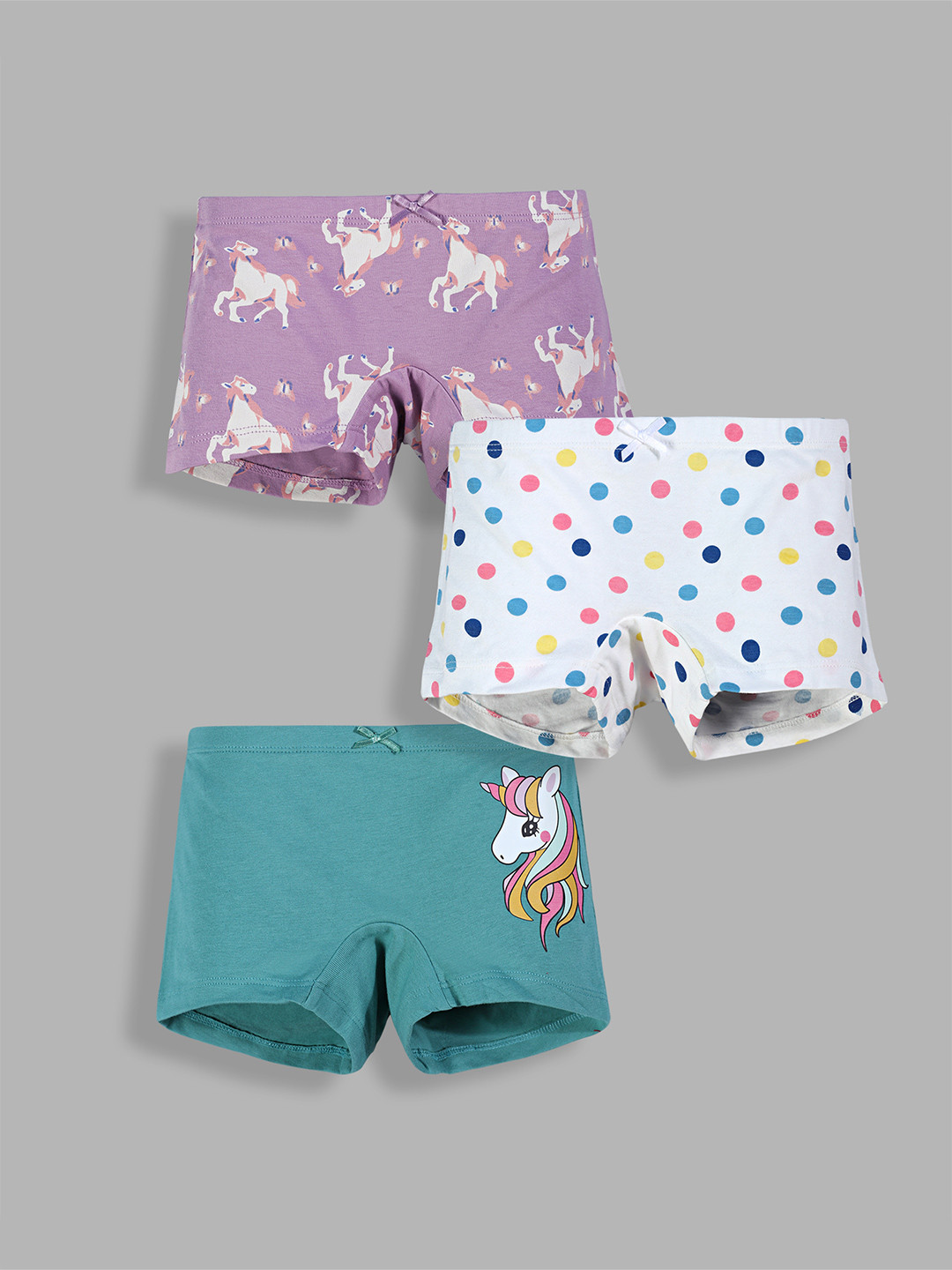 TRESNOVA Girls Pack Of 3 Printed Boxer Style Briefs with Anti-Microbial Technology