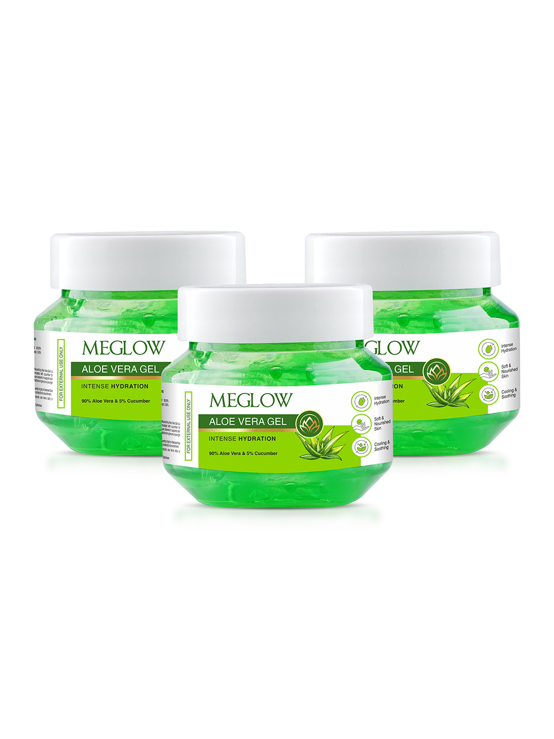 MEGLOW Set of 3 Pure Aloe Vera Hydrating & Moisturizing Gel with Cucumber Extracts 100g