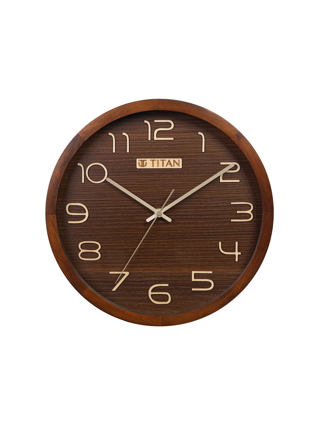 Titan Classic Brown & Gold Toned Wooden Contemporary Round Shaped Wall Clock