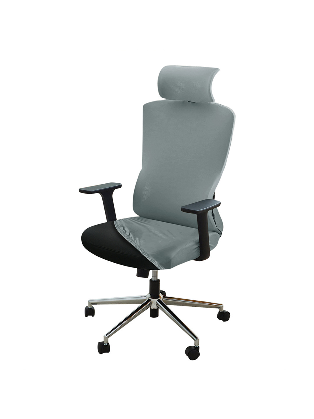HOKIPO Grey Office Elastic Rotating Chair Cover With Headrest Cover