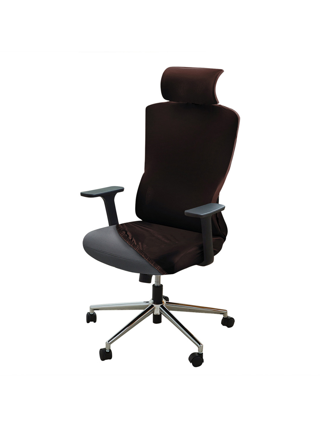 HOKIPO Brown Office Seat Cover With Headrest Elastic Cover