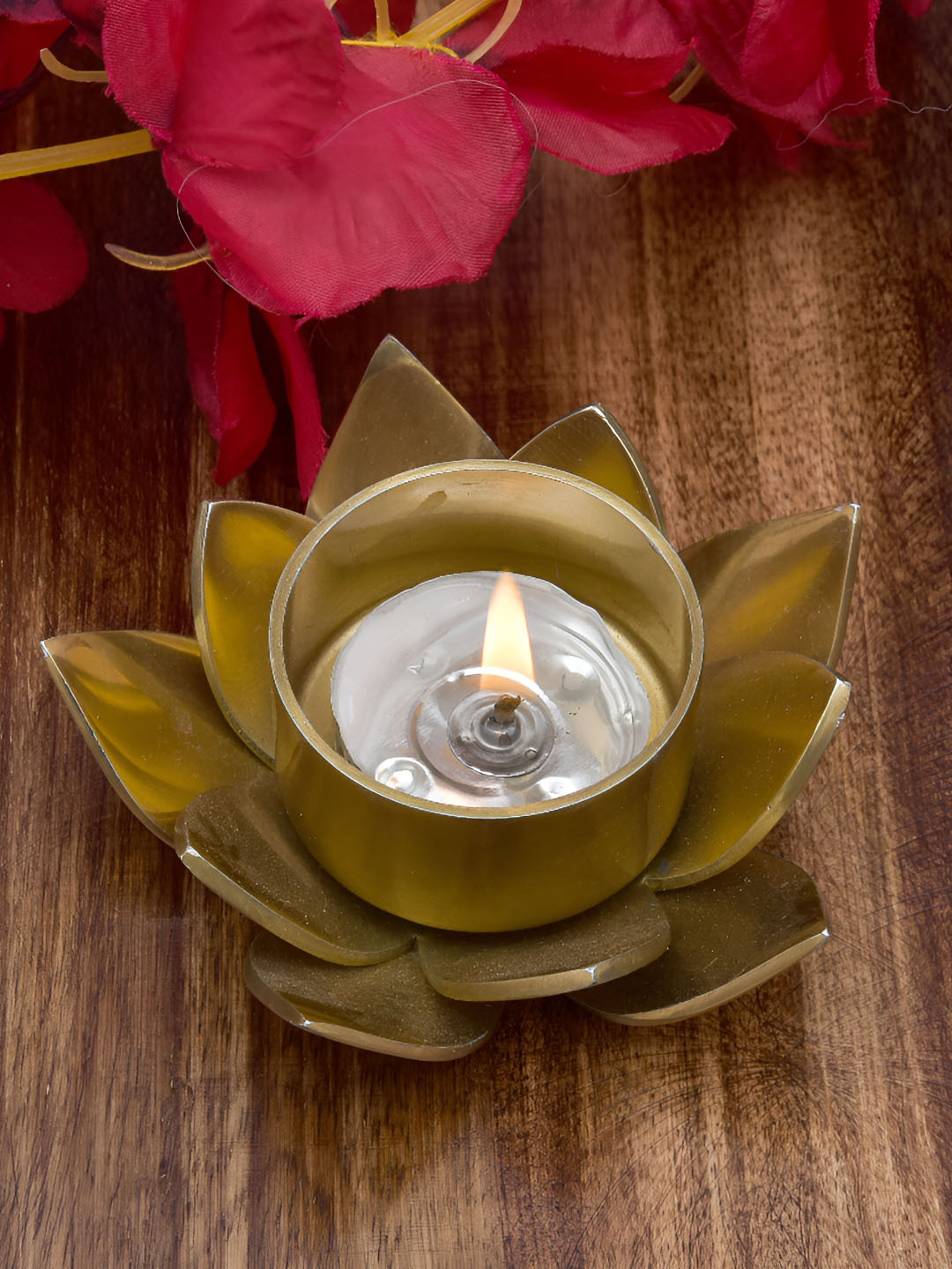 oggn Gold-Toned Lotus Candle Holder
