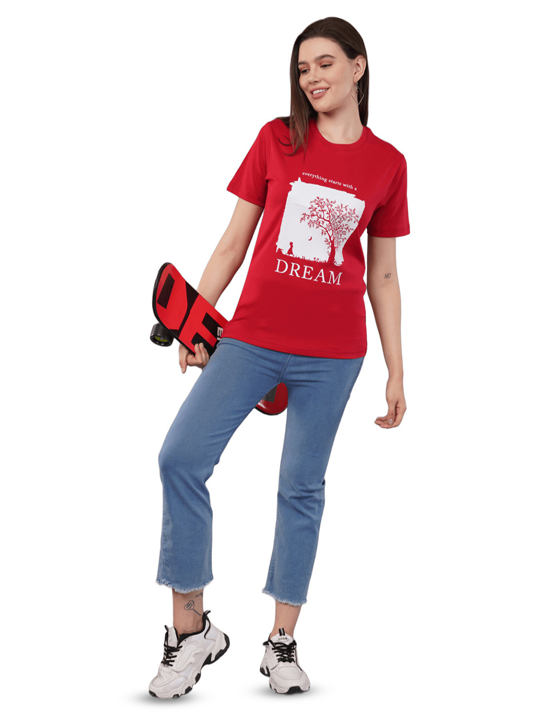 AgAtelier Women Cotton Typography Print T-shirt