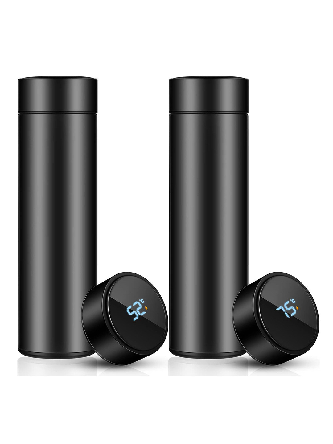 ZEELPETAL Black Solid Stainless Steel Spill Proof 2 Piece Flask - 500ml