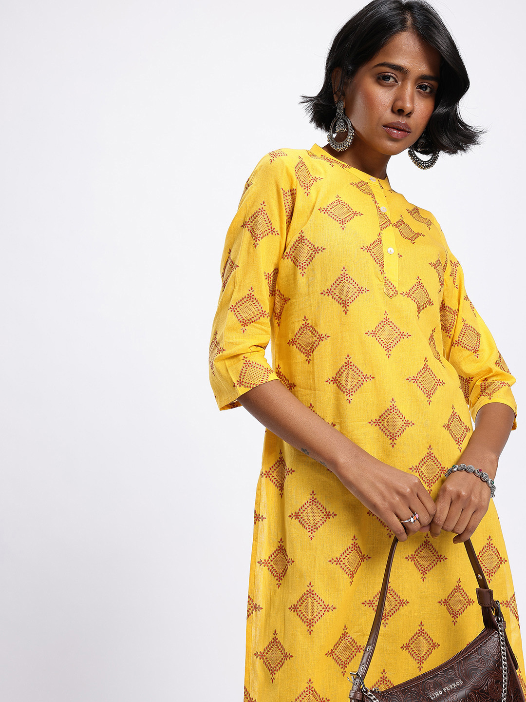 Anouk Rustic Band Collar Ethnic Motifs Printed Straight Kurta