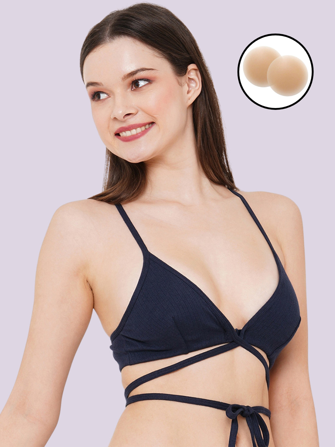 Inner Sense Women Organic Cotton Bralette with Silicon nipple cover
