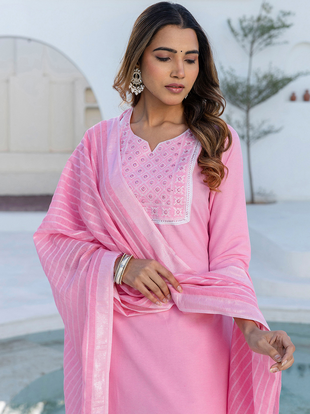 SANISA Women Ethnic Motifs Embroidered Regular Mirror Work Kurta with Trousers & With Dupatta