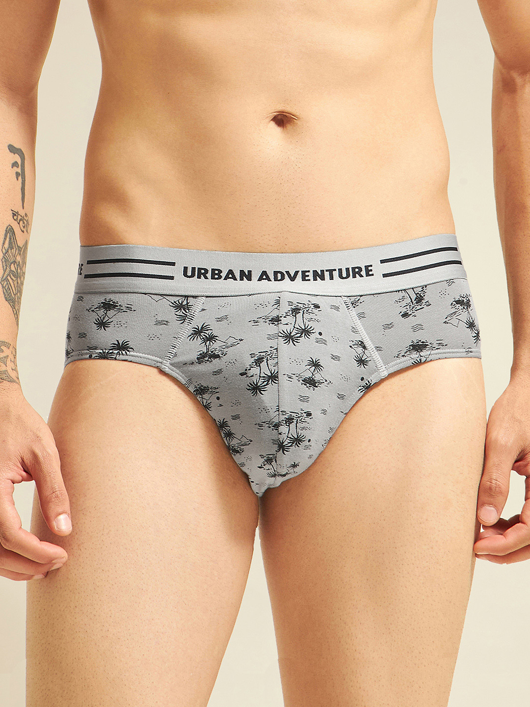 URBAN ADVENTURE Printed Ultra Soft Basic Briefs 1UAM-014-P(LT GRY)