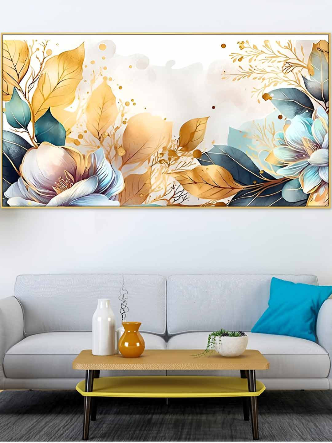 DEKORSTATION Blue & Beige Painted Wooden Wall Art