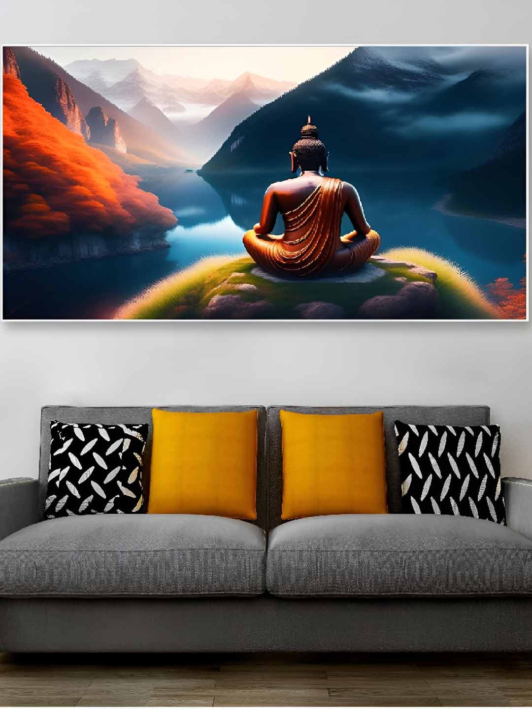 DEKORSTATION Blue & Orange-Coloured Painted Wooden Wall Art