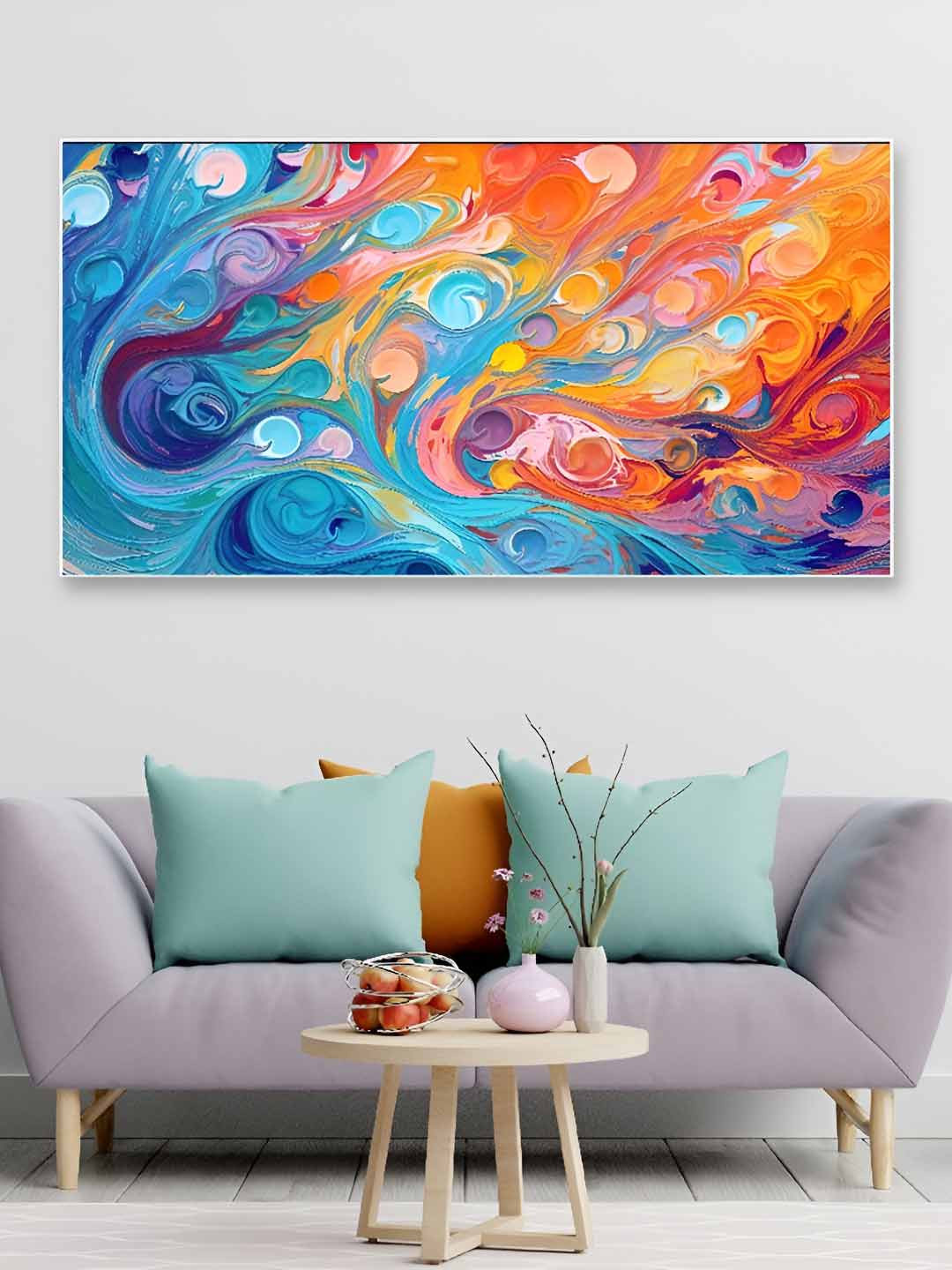DEKORSTATION Blue & Orange Colored Canvas Painted Wall Arts