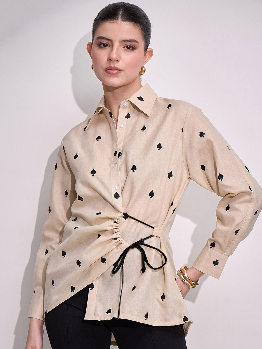 Uptownie Sequinned Side Tie-Up Shirt