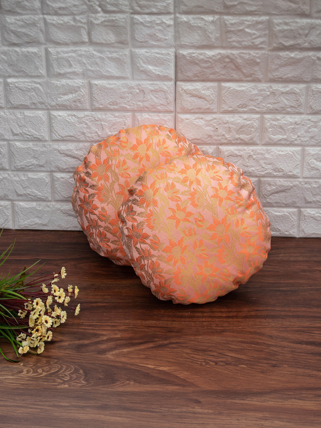 RoyalDeco Bageecha Floral Brocade Color Fastness 2 Pcs Embroidered Cushion Covers -16x16In