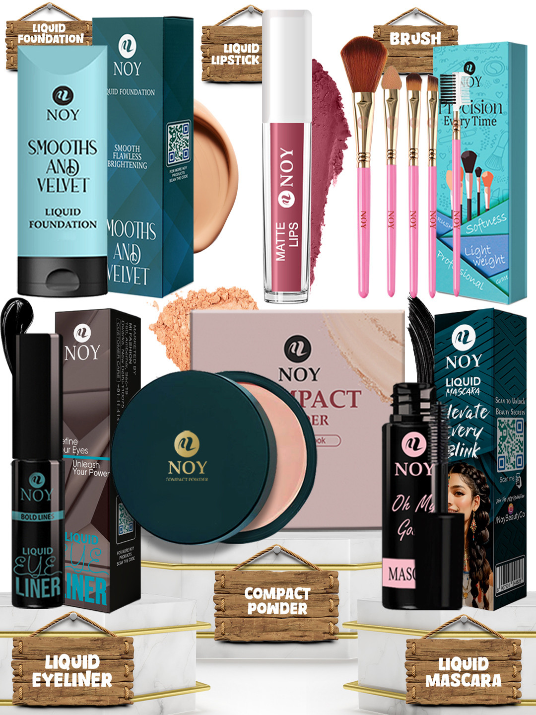 NOY Set Of 10 Long Lasting Waterproof All-in-One Medium to Dark Skin Makeup Kit