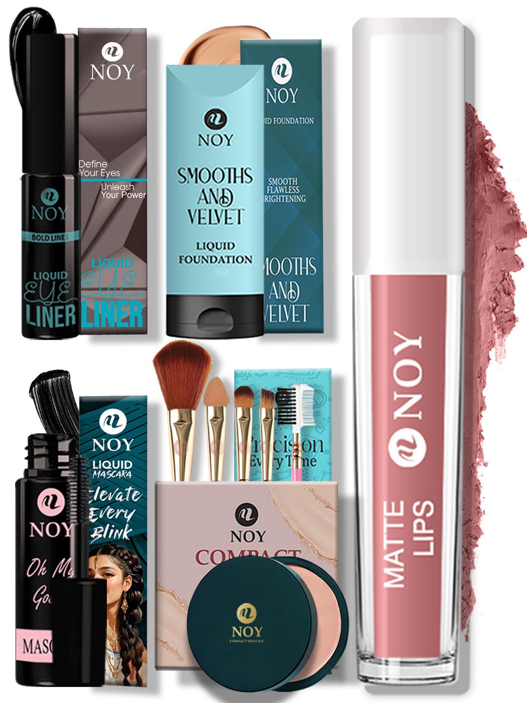 NOY Flawless Finish Makeup Set with Compact, Foundation & Liquid Lipstick
