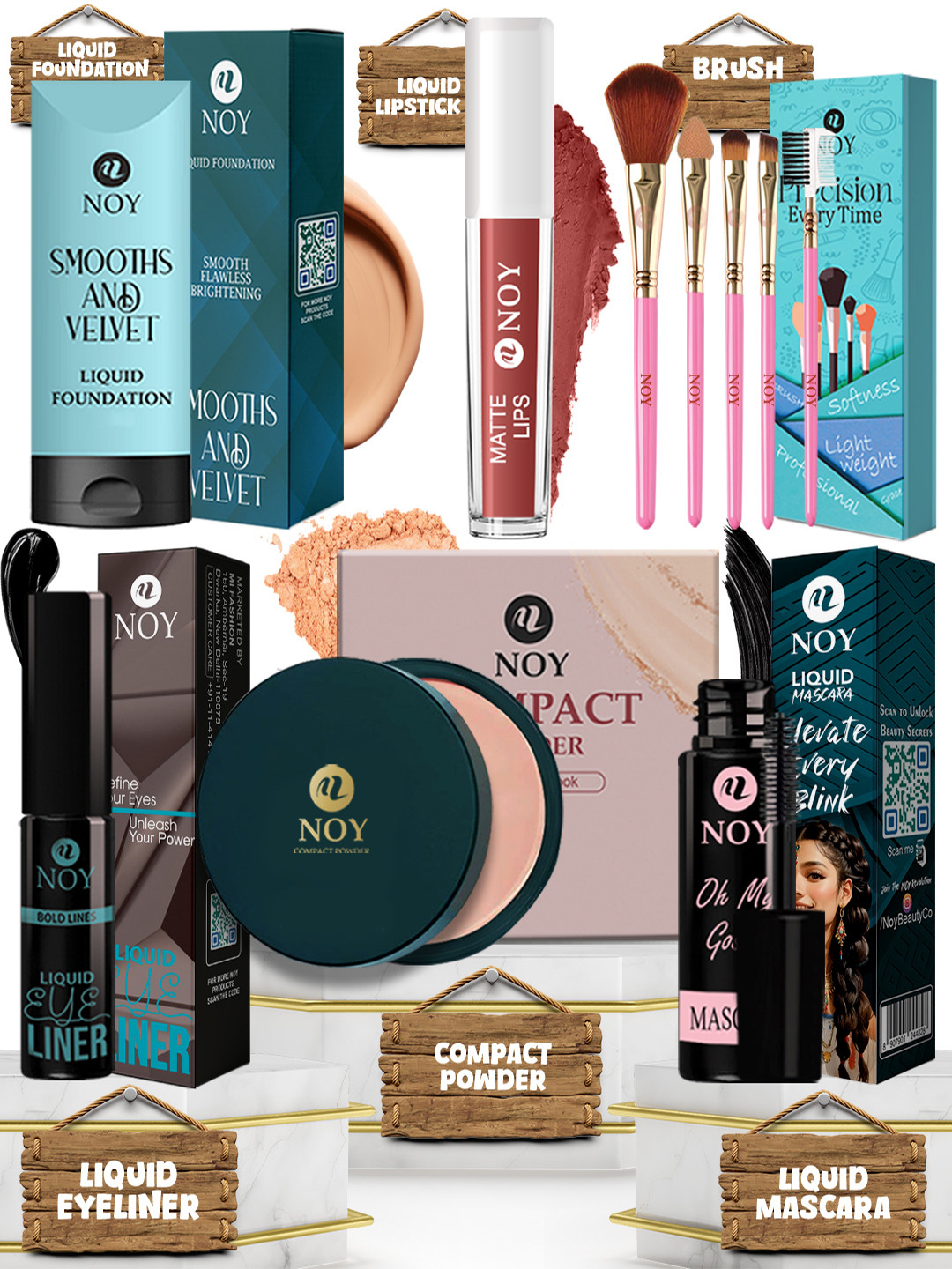 NOY 10-Piece Beauty Kit with Liquid Lipstick, Eyeliner & Brushes
