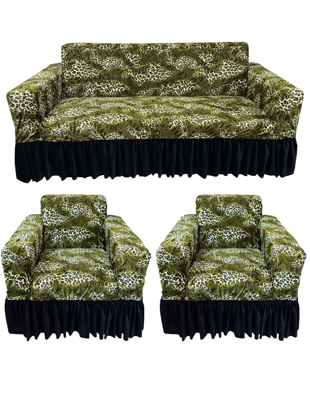 GIFTS ISLAND Green & White Printed Polyester 5 Piece Sofa Cover With Arms