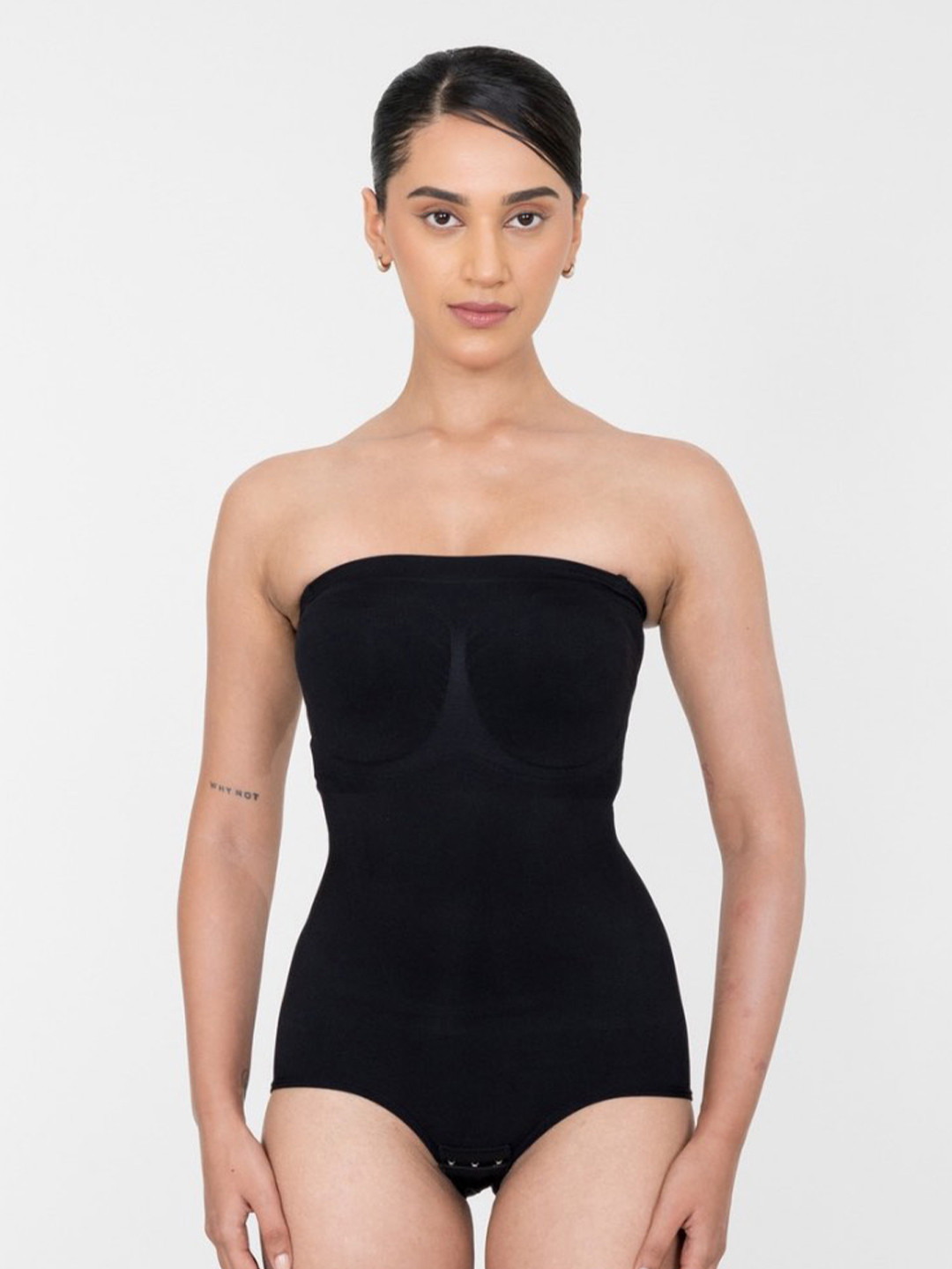 Shapercult Women Black Snatched Strapless Bodysuit Ft. Detachable Straps Body Shaper