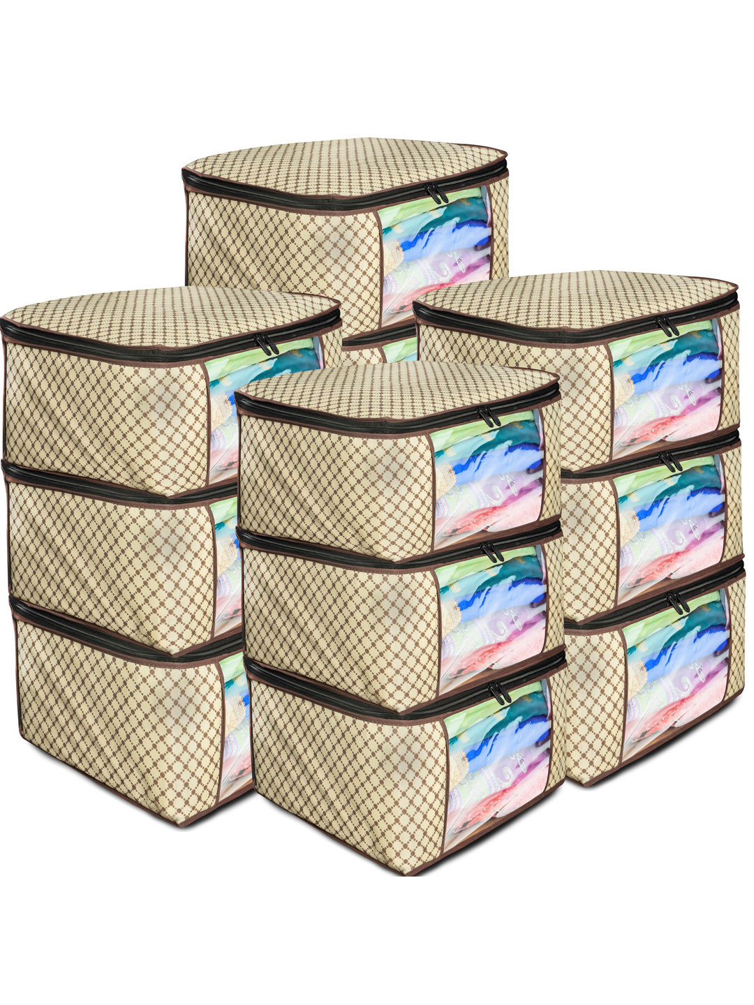 Star Weaves Set of 12 Non-Woven Printed Saree Cover - Yellow