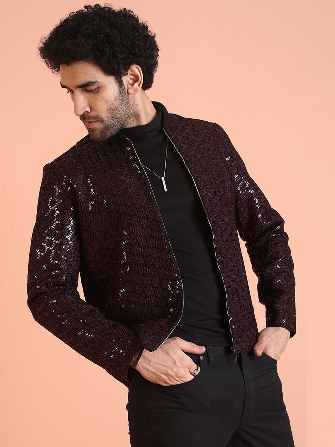 KISAH Men Embroidered Bomber Jacket