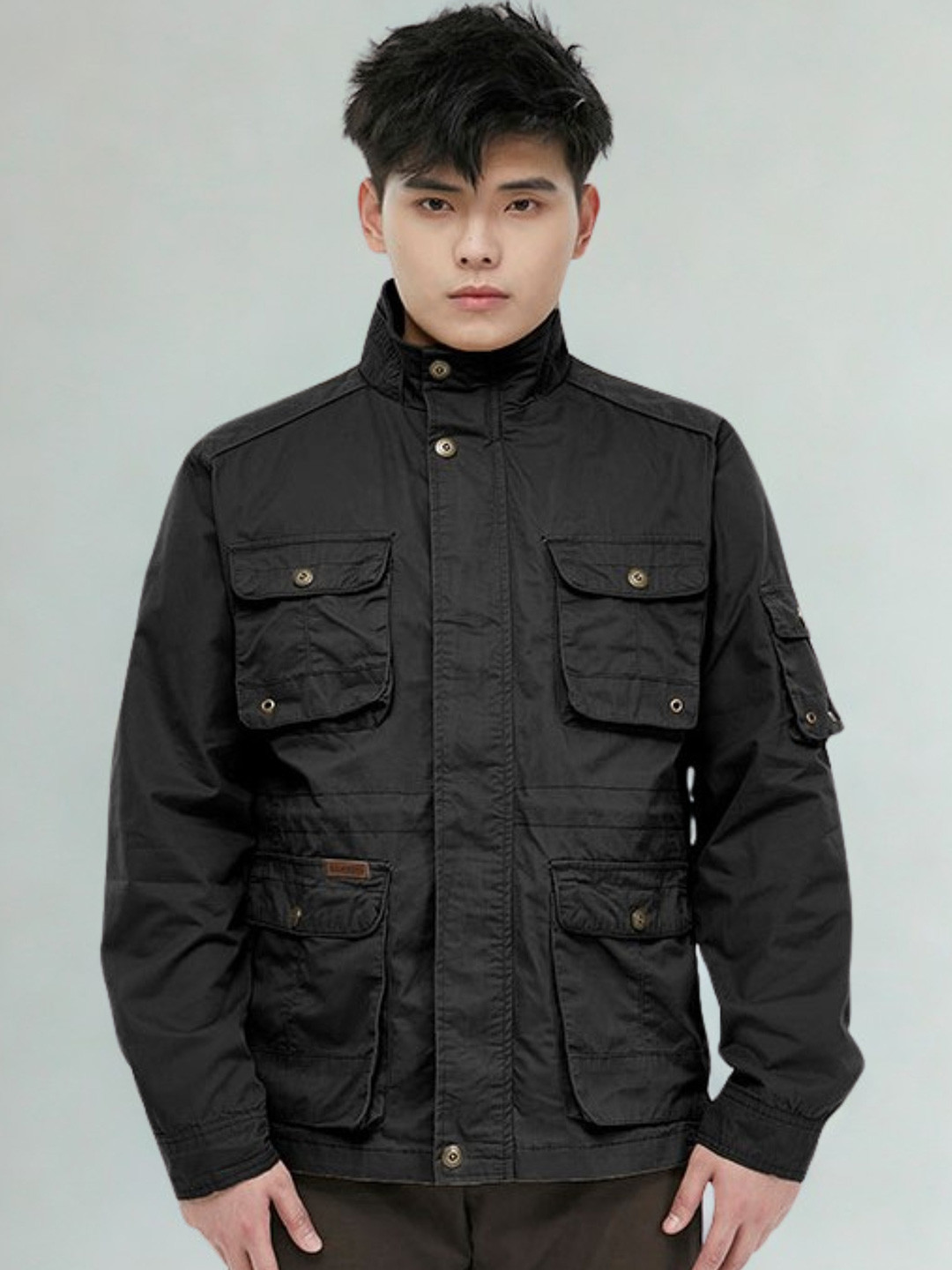 L'monte Men Solid Utility Pockets Pure Cotton Tailored Jacket