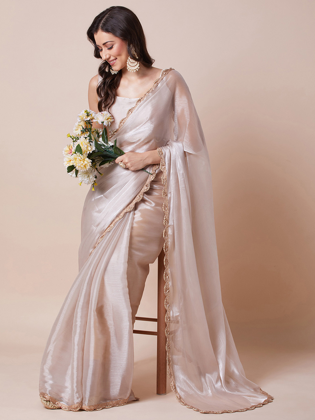 House Of Pataudi Embellished Border Organza Saree With Unstitched Blouse