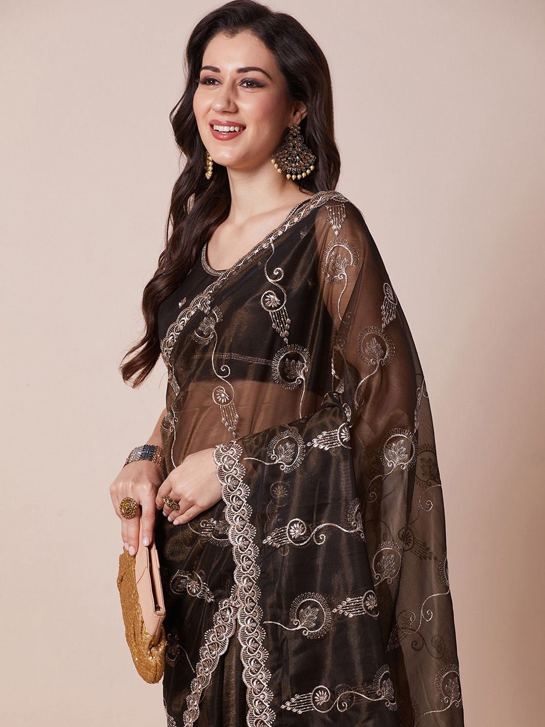 House of Pataudi Embroidered Festive Wear Saree With Blouse Piece