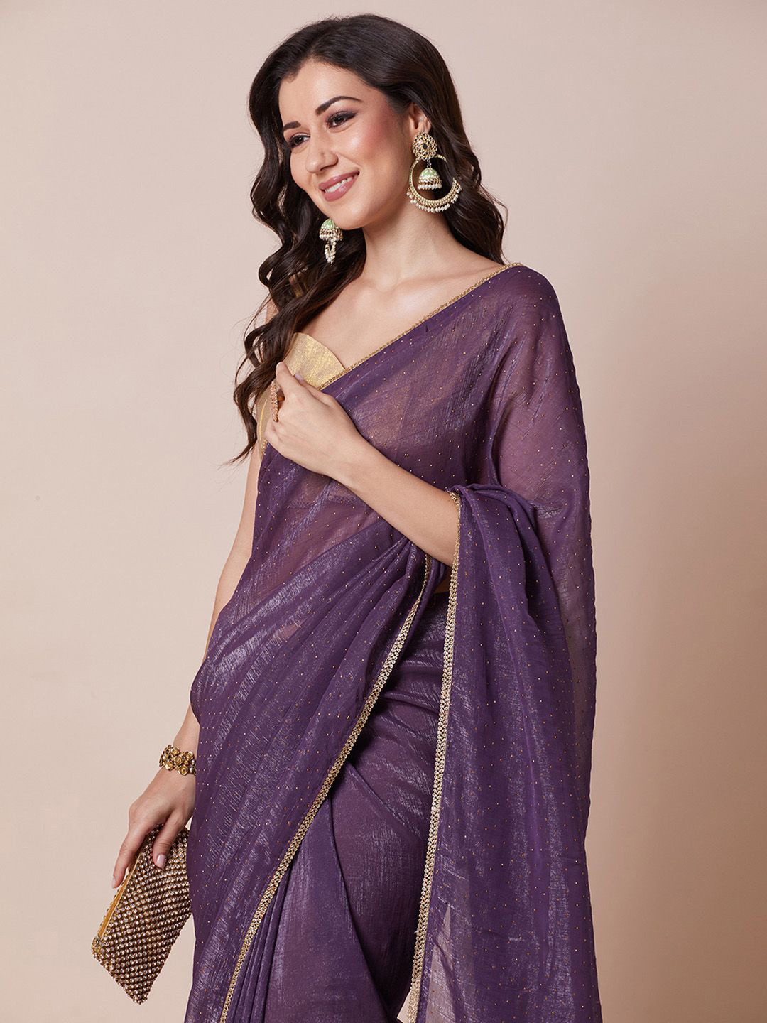 House of Pataudi Embellished Satin Silk Saree With Unstitched Blouse
