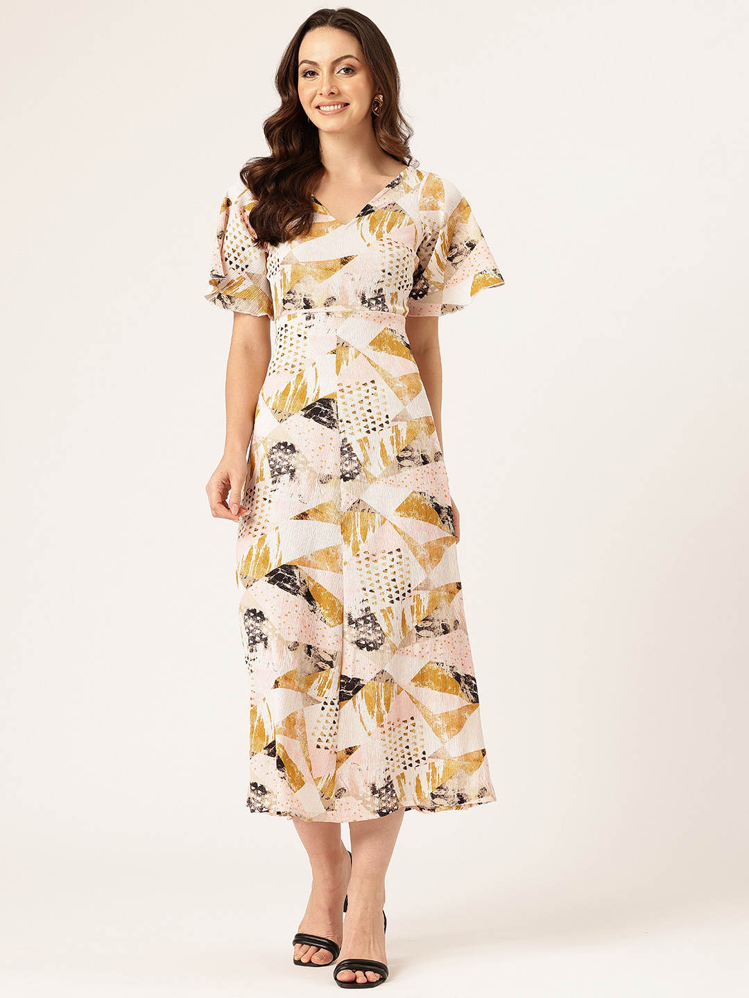 Sleek Italia Abstract Print A-Line Midi Dress