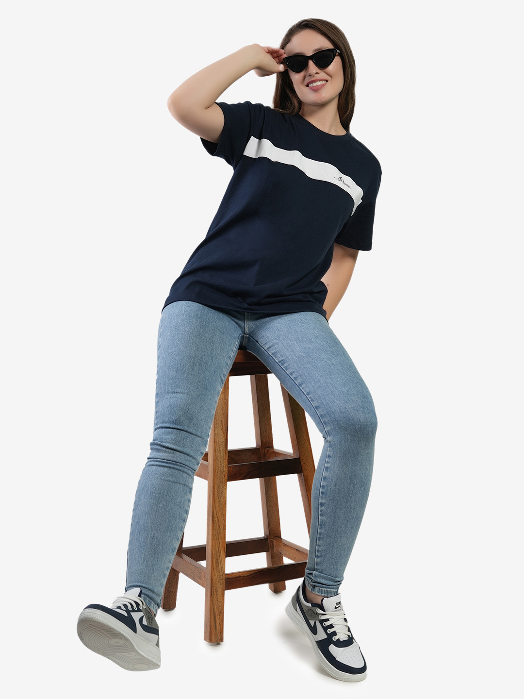 AgAtelier Women Striped Round Neck Cotton T-shirt