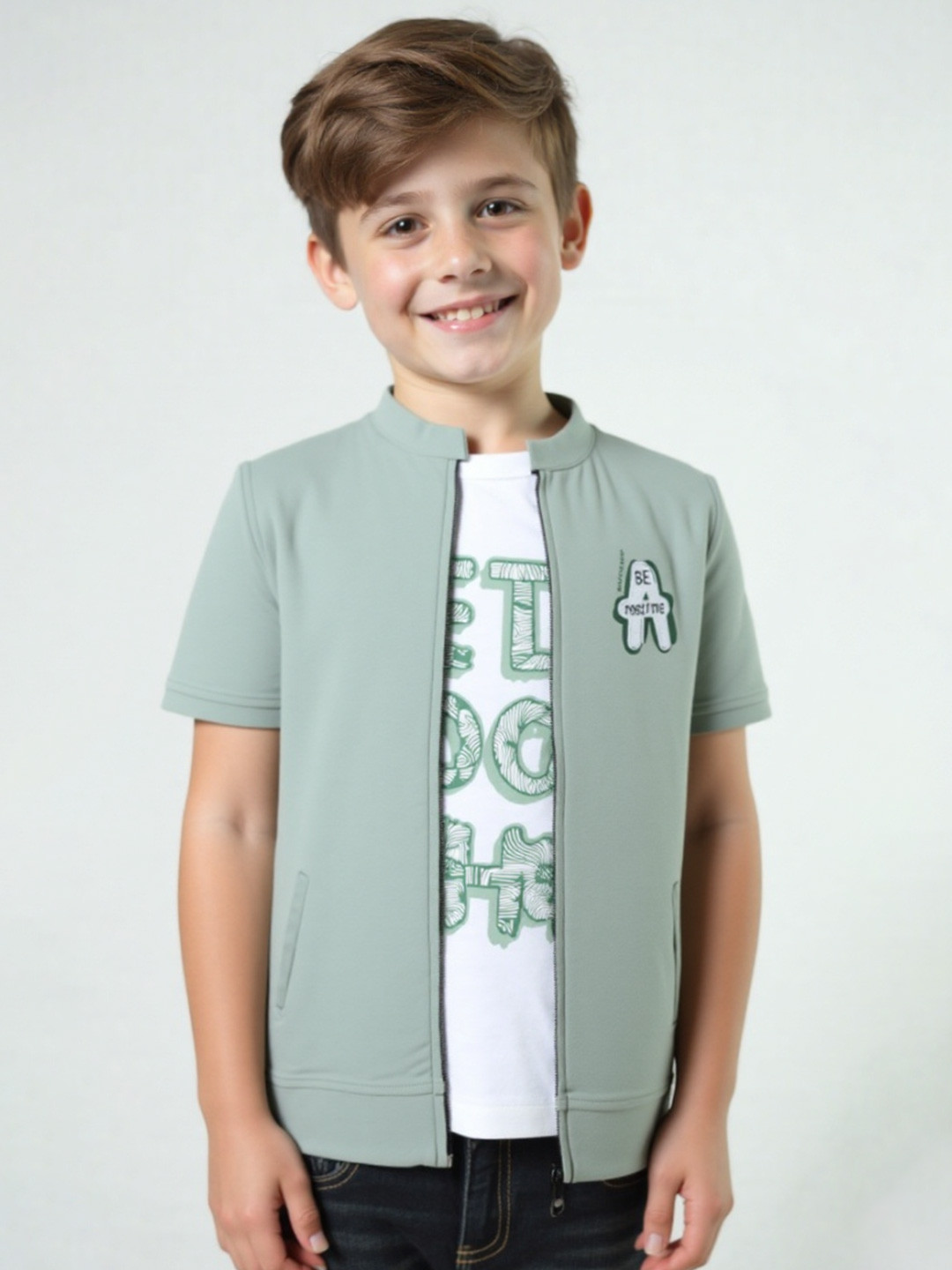 CHARCHIT Boys Typography Printed Zipper Cotton Jacket & T-shirt