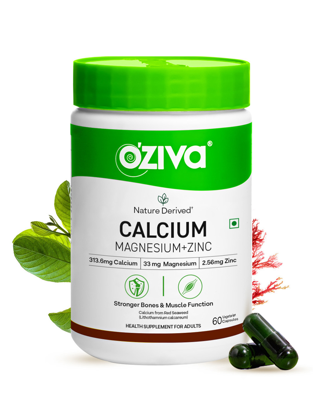 OZiva Calcium, Magnesium, Zinc For Bone Health & Muscle Function - 60 Capsules