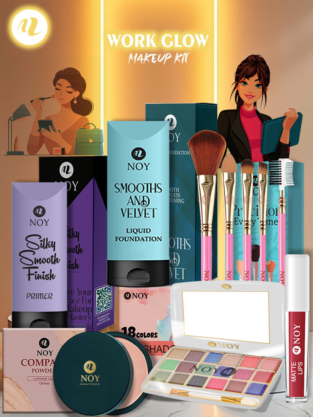 NOY Gift Box 10 PCS Makeup set with Primer, Lipstick & Eye Palette