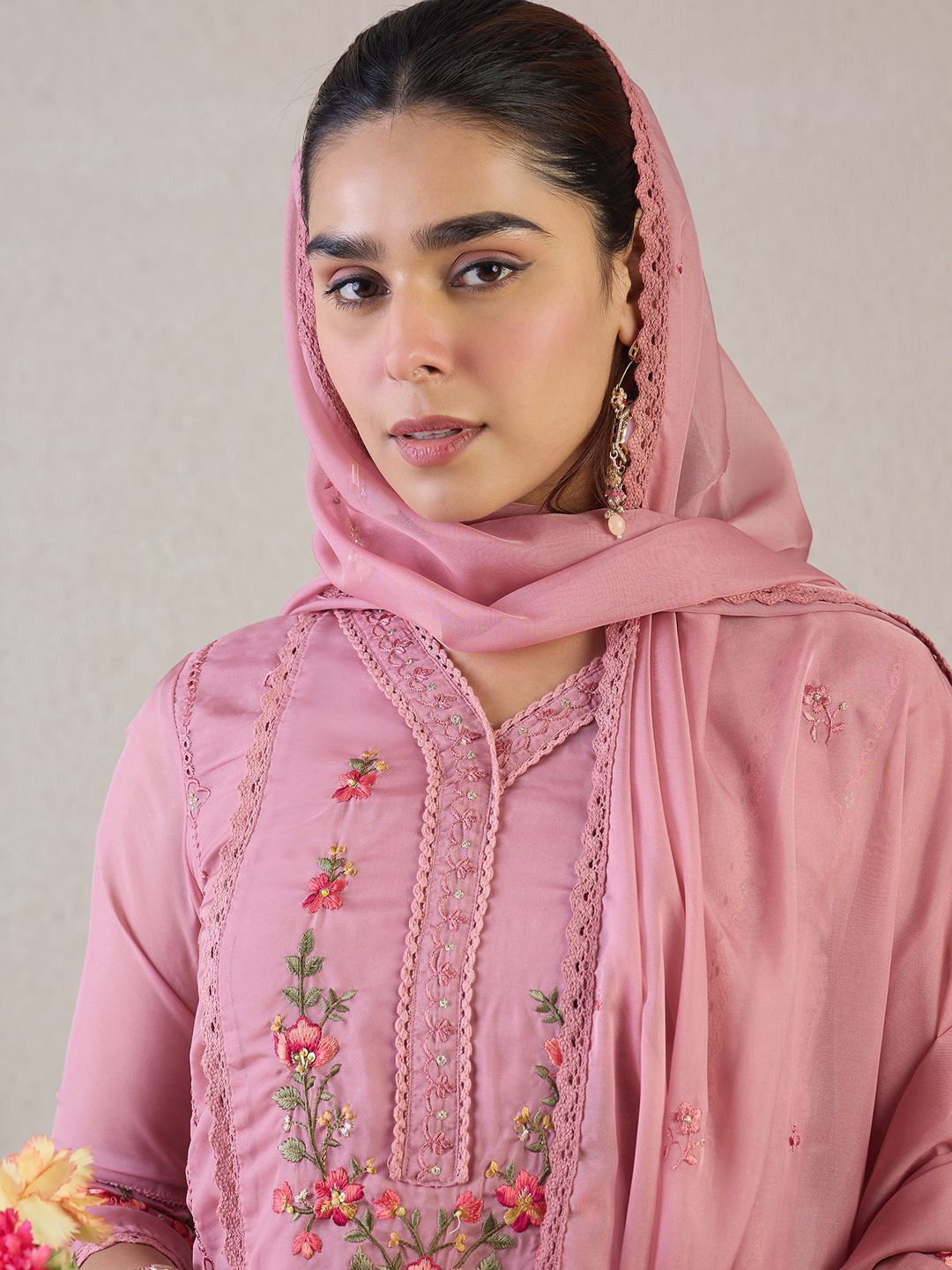 Indo Era Women Ethnic Motifs Embroidered Regular Thread Work Kurta with Trousers & Dupatta